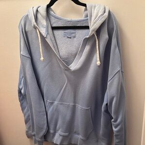 American Eagle Outfitters Pale Blue V-Neck Hooded Pullover